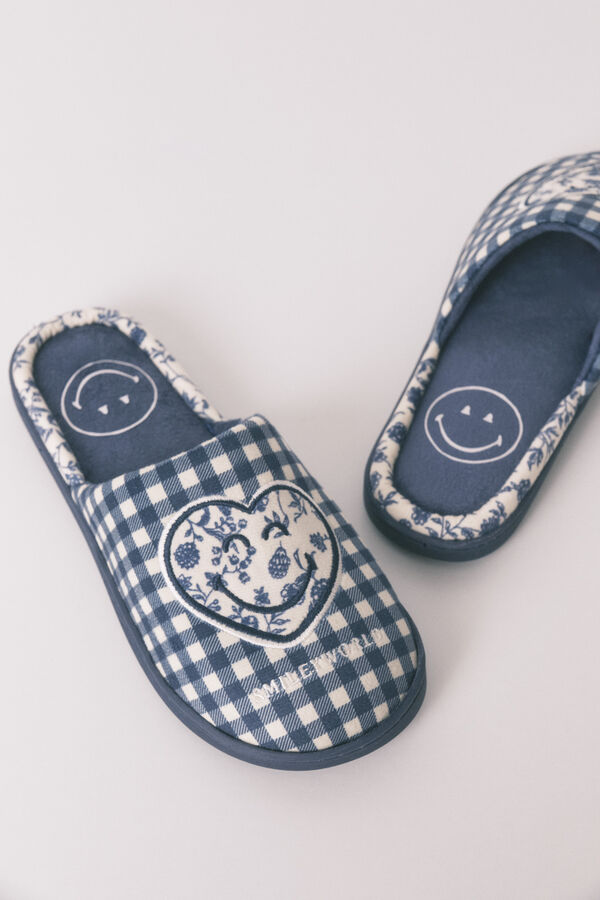 Women'secret Pantuflas para casa azules sonrientes azul