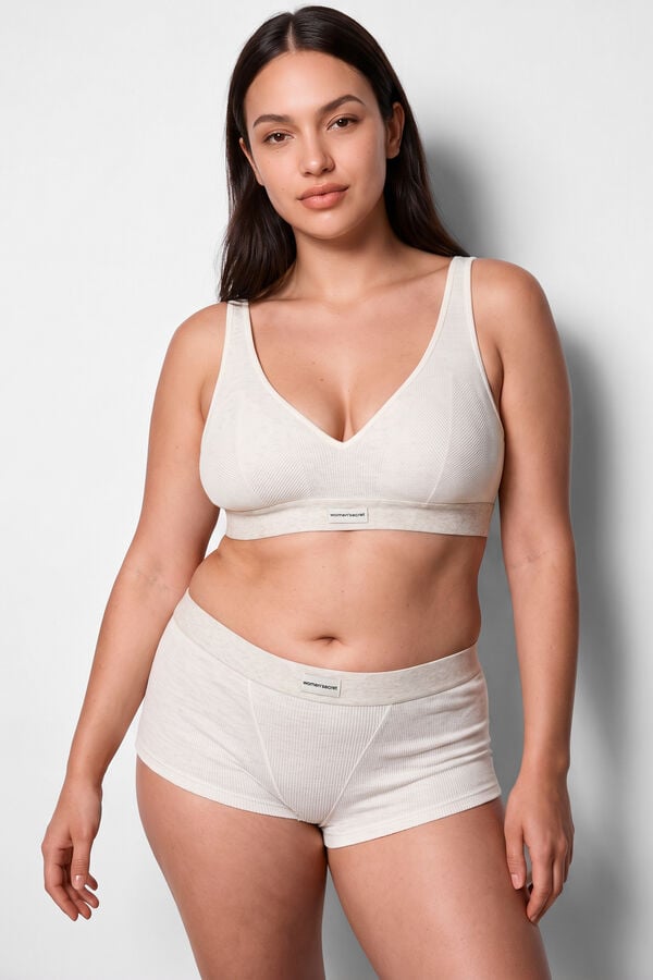 Women'secret Panty boxer sin costuras acanalado beige nude