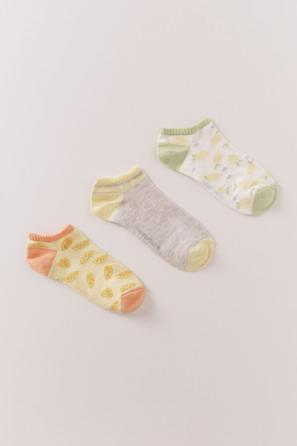 Womensecret Pack de 3 calcetines short con estampado de frutas estampado