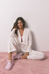 Women'secret Pijama camisera de rayas blancas marfil