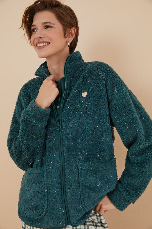 Womensecret Chaqueta pelo lúrex verde verde