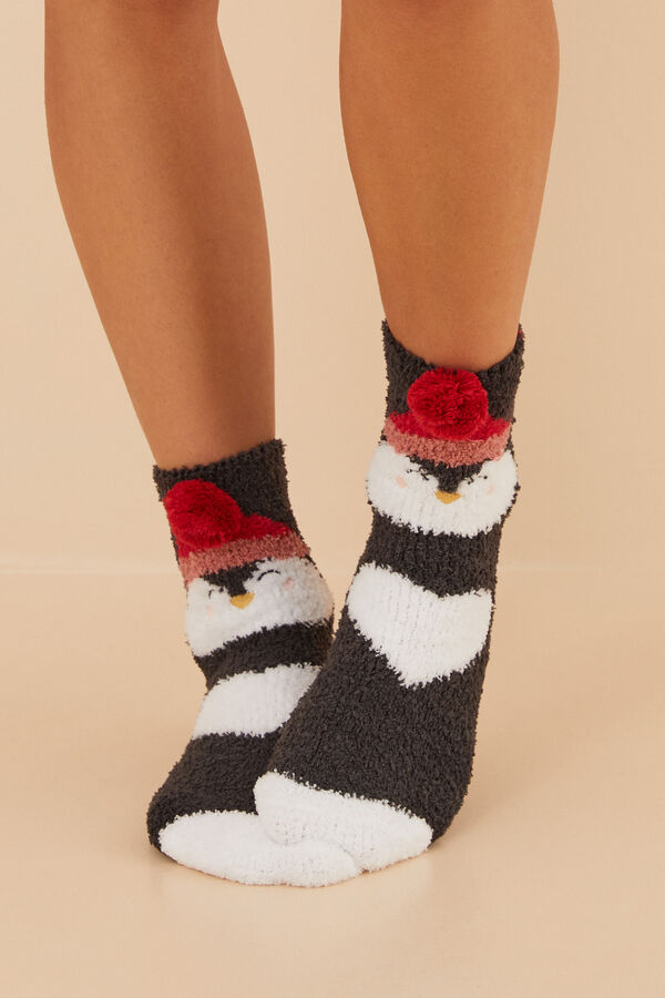 Womensecret Calcetines pelo pingüino gris