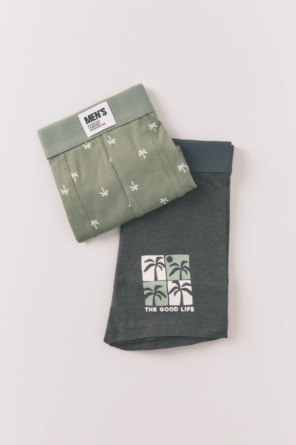 Women'secret Pack 2 calzones b&oacute;xer de algod&oacute;n con estampado de palmeras kaki