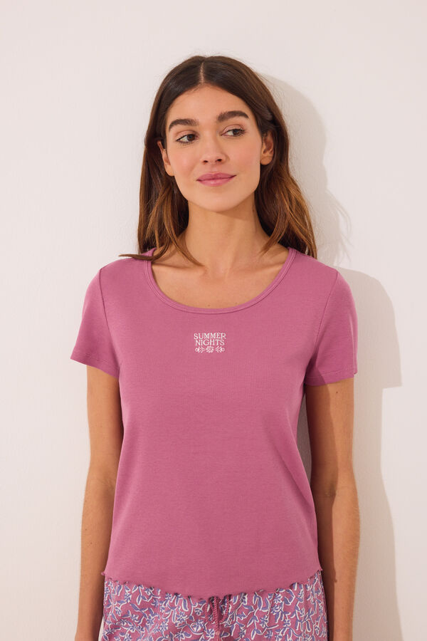 Womensecret Pijama de manga manga corta de algodón rosa rosa