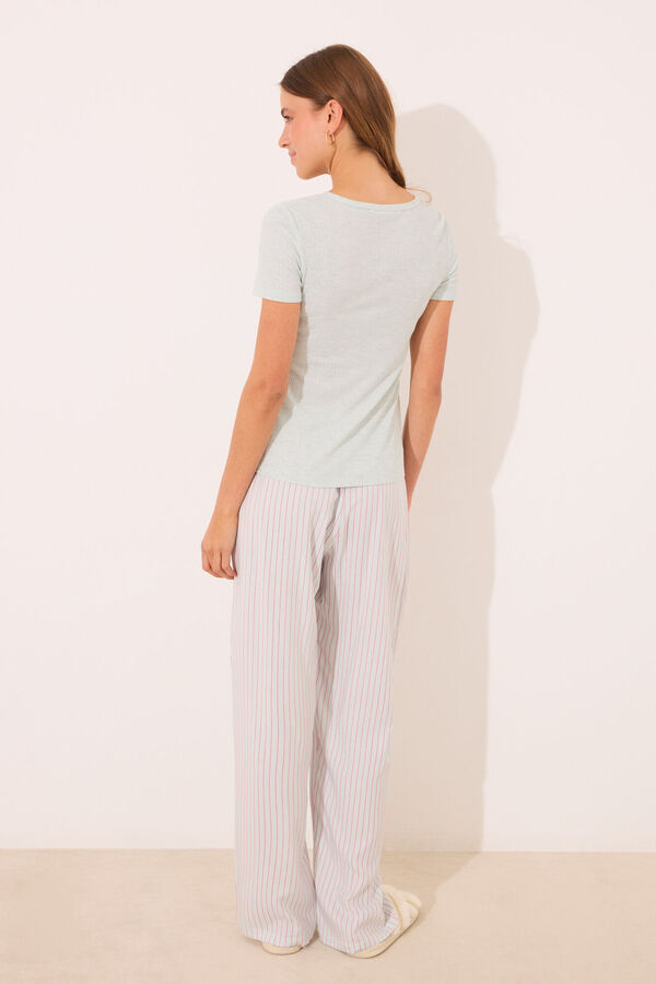 Womensecret Pijama de viscosa con canalé de rayas verde