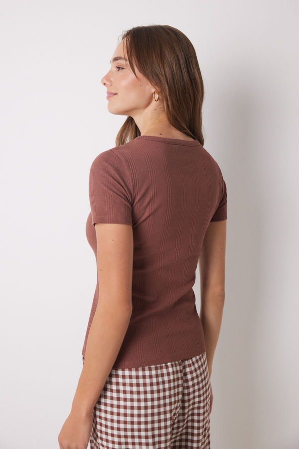 Womensecret Playera manga corta canalé café café