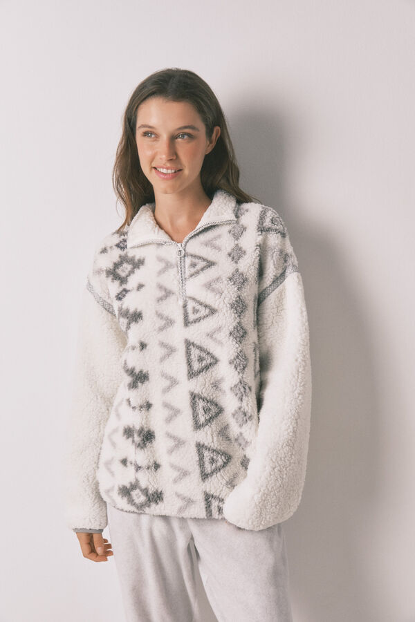 Women'secret Pijama larga de borrego y forro polar con estampado largo estampado