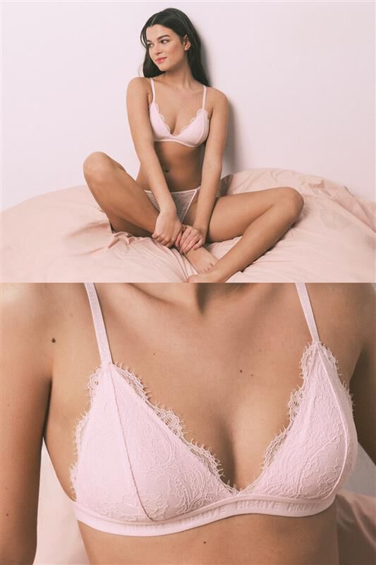 HI&BYE Brasier triangular de encaje rosa