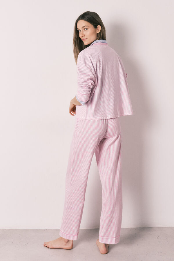 Women'secret Pijama camisera larga a rayas de algod&oacute;n rosa rosa