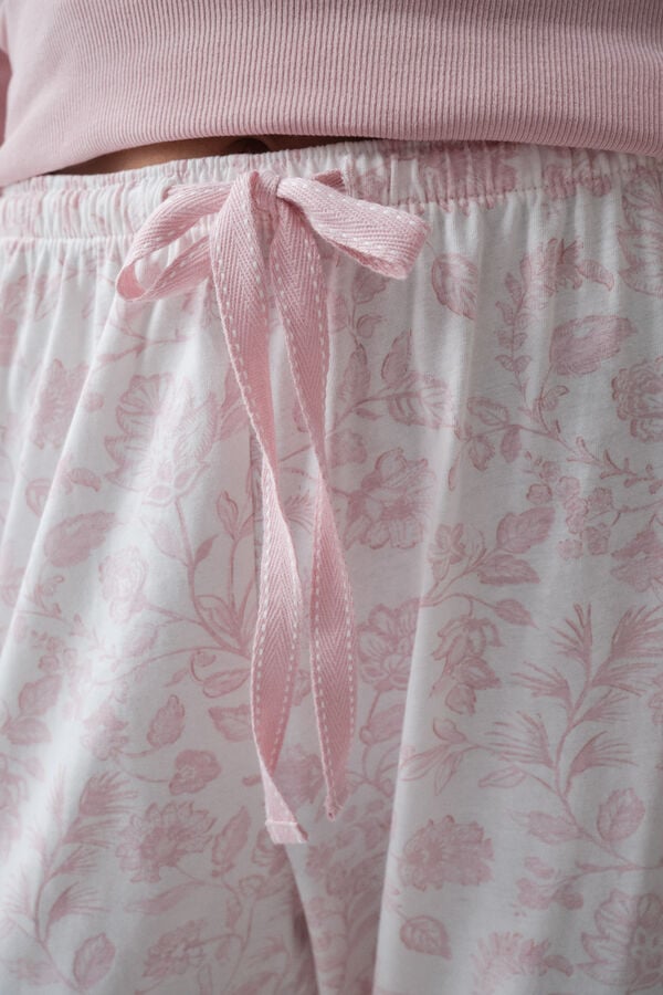 Women'secret Pijama larga de algod&oacute;n con estampado floral rosa rosa