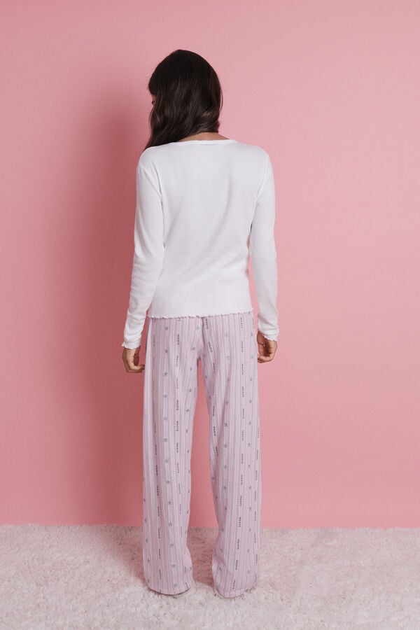 HI&BYE Pijama larga con rayas blancas y logo.  blanco