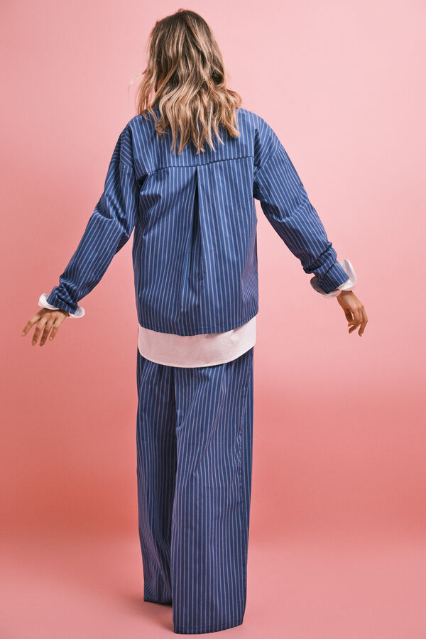 HI&BYE Pijama larga camisera de rayas azul estampado