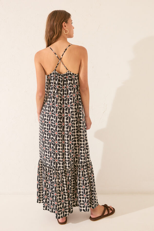 Womensecret Vestido de tirantes largos con estampado floral negro