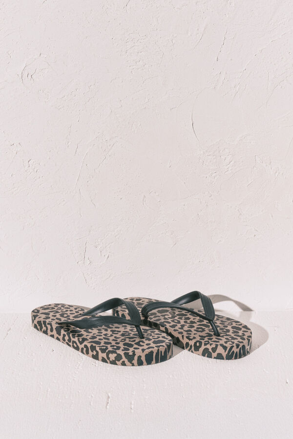 Women'secret Chanclas anchas animal print blanco