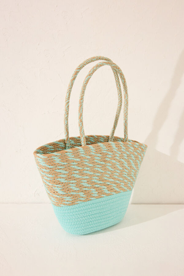 Womensecret Bolsa bolsa de playa de rafia verde, bolsa con logo verde