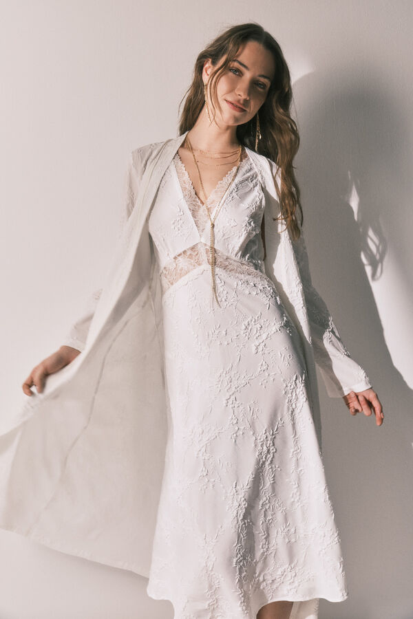 Women'secret Bata larga sat&eacute;n blanca marfil