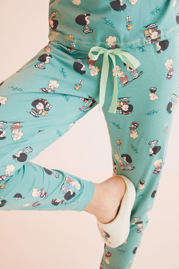 Womensecret Pijama larga algodón Mafalda verde estampado