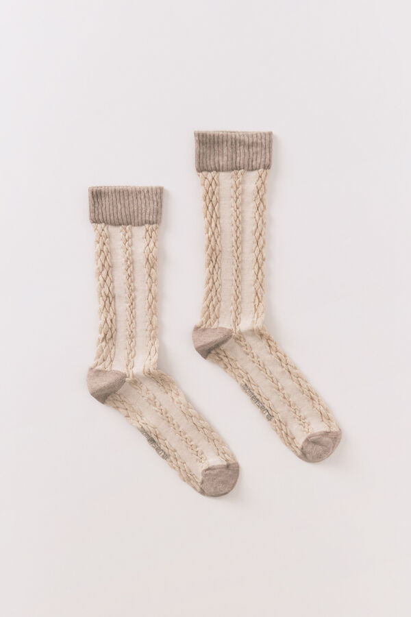 Women'secret Calcetines largos trenzados de arena café