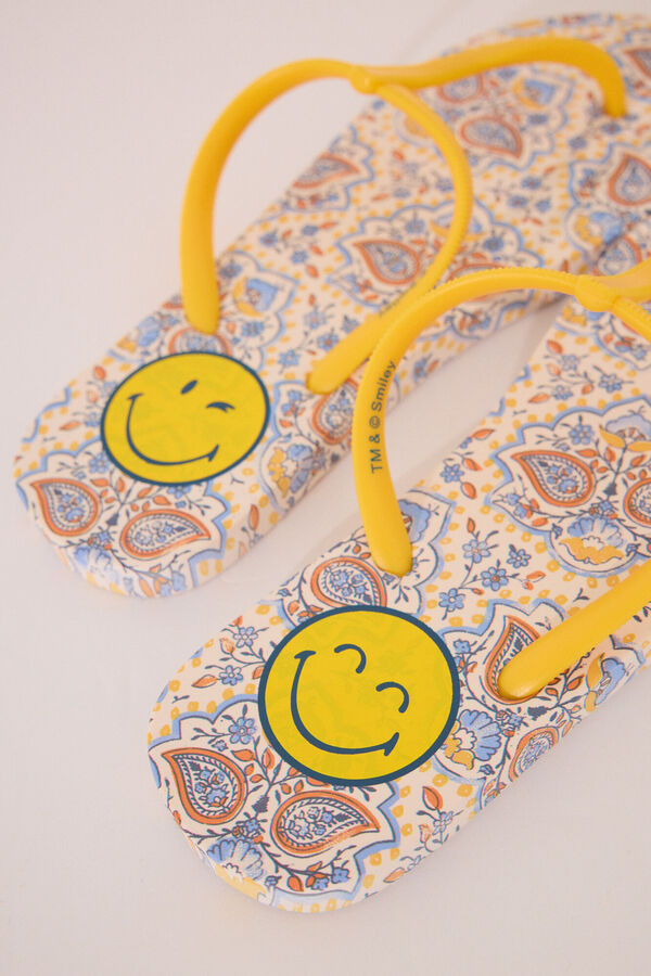 Womensecret Chanclas Smiley con tirantes amarillas azul