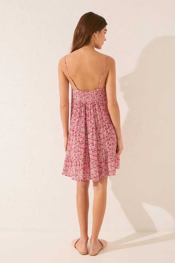 Womensecret Vestido corto mini corto con estampado floral crema short blanco