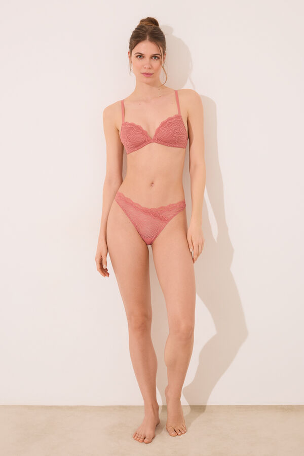 Womensecret Tanga de encaje de cebra rosa rosa