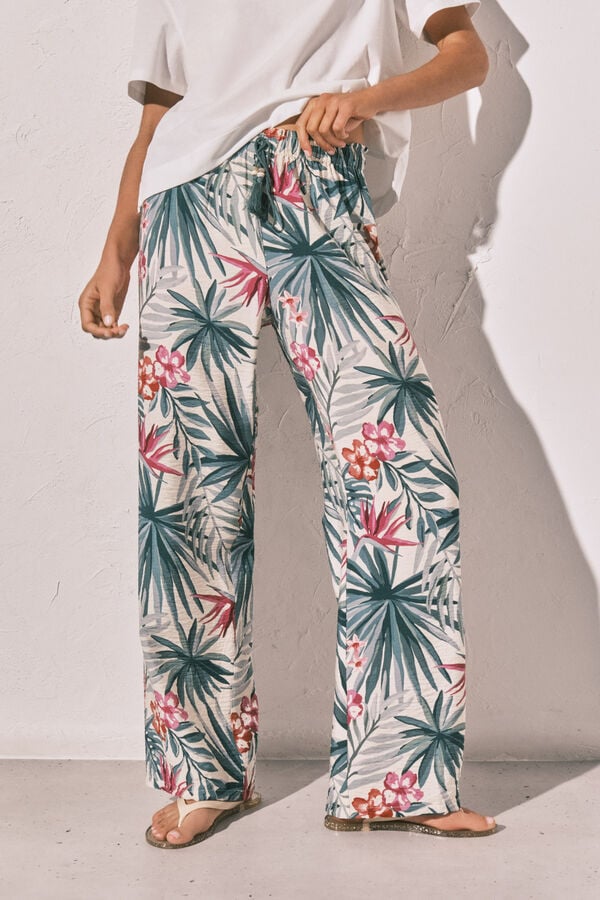 Women'secret Pantal&oacute;n largo estampado verde verde