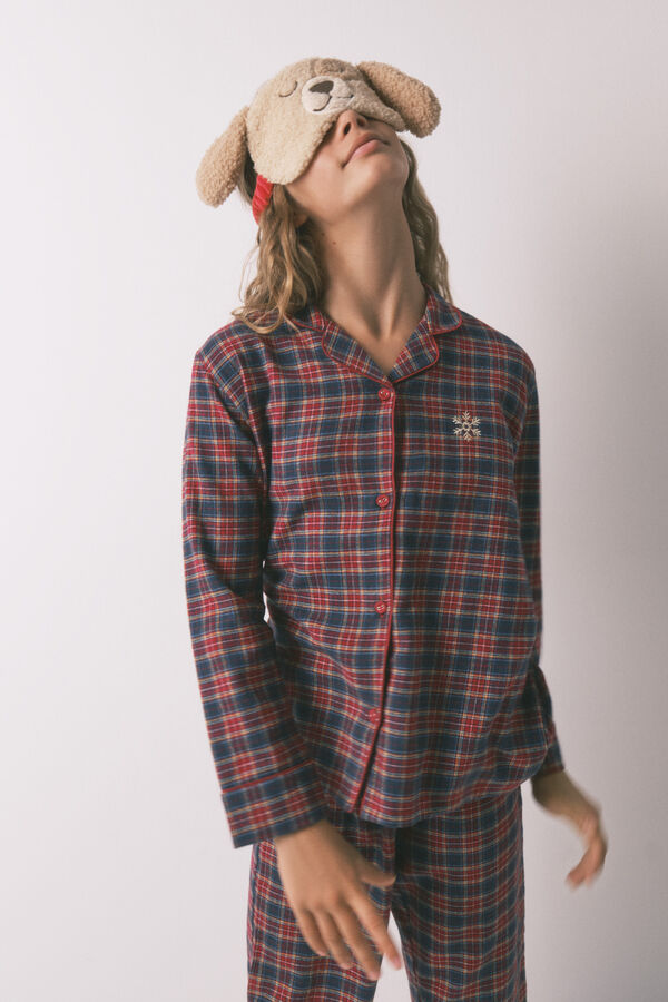 Women'secret Pijama infantil de camisa a cuadros, 100% algodón azul