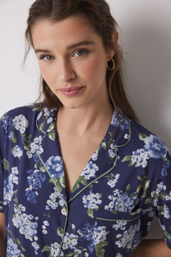 Womensecret Pijama camisera 100% algodón azul flores estampado