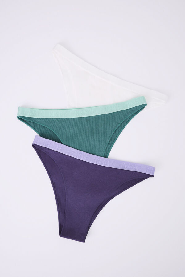 Womensecret Pack 3 panties brasileños algodón verde, morado y blanco 