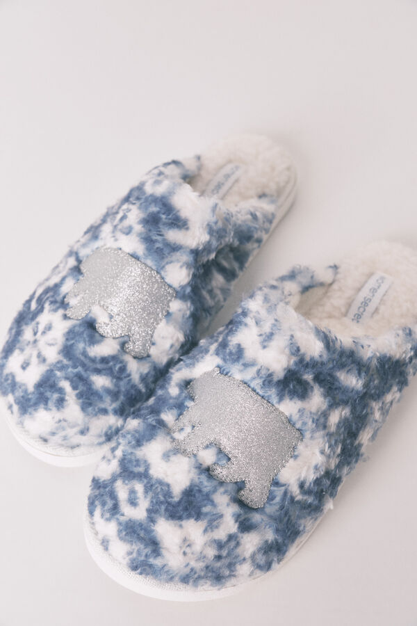 Women'secret Pantuflas para casa con parche de borrego con brillantina estampado