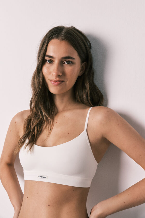 Women'secret Top con relleno sin costuras blanco blanco