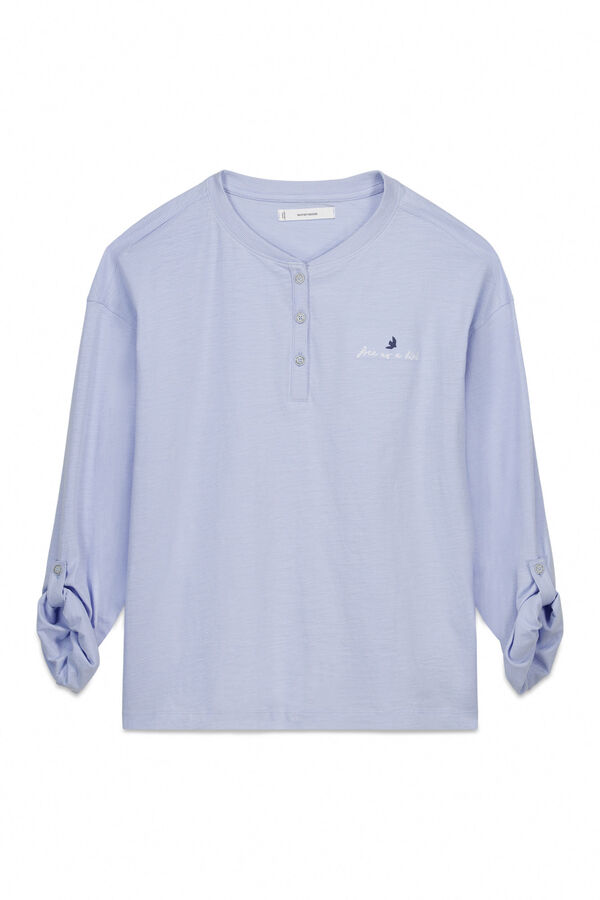 Women'secret Playera manga larga de 100% algod&oacute;n azul azul