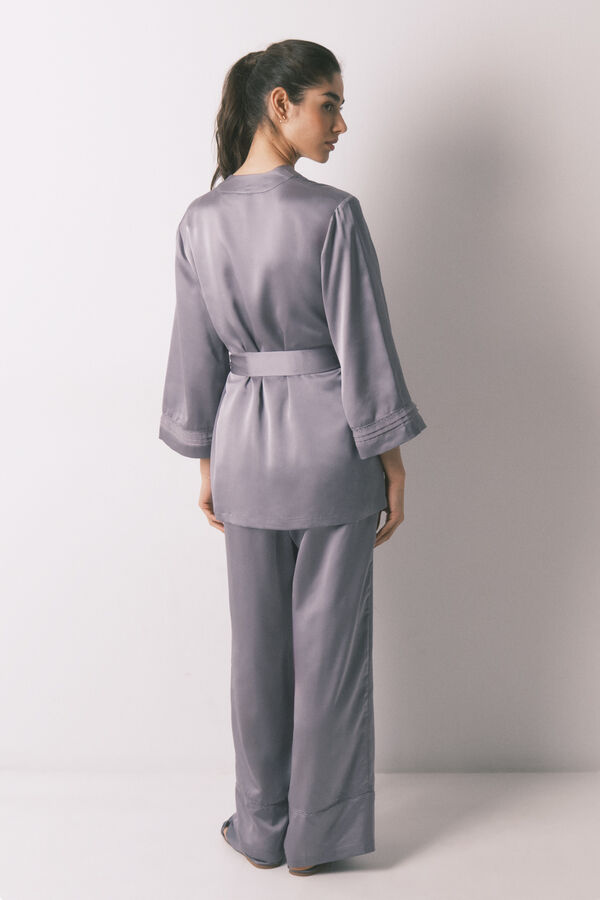 Women'secret Set de pijama satén y encaje gris gris