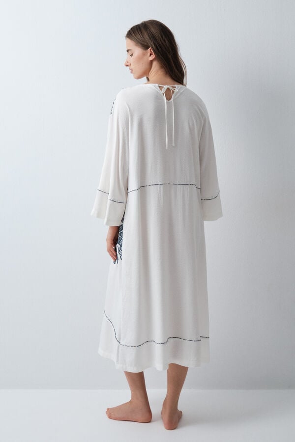 Women'secret Vestido caft&aacute;n de viscosa estampado floral blanco marfil