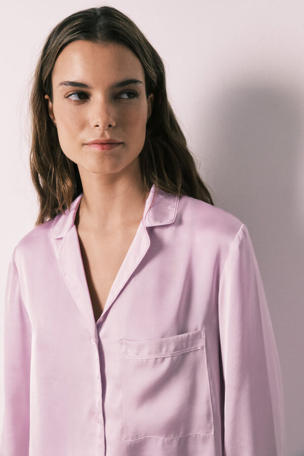 Women'secret Pijama camisera larga de sat&eacute;n lila morado/lila