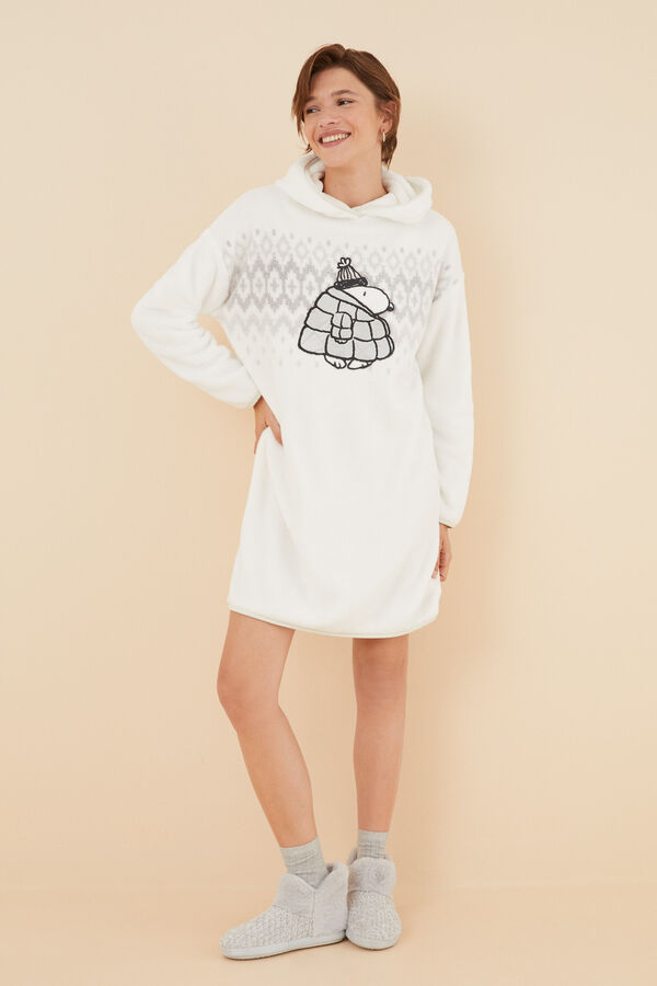 Womensecret Camisón midi polar pelo Snoopy  marfil