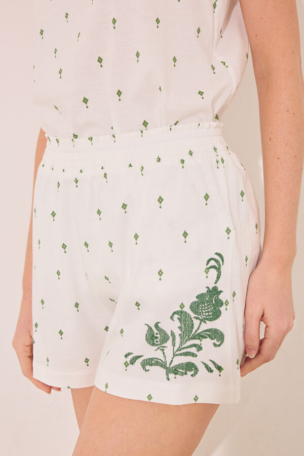 Womensecret Pijama corta de tirantes de algodón con estampado verde blanco