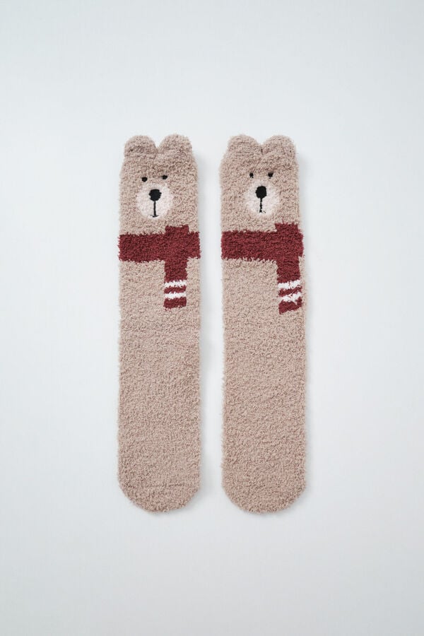 Women'secret Calcetines largos de oso beige beige