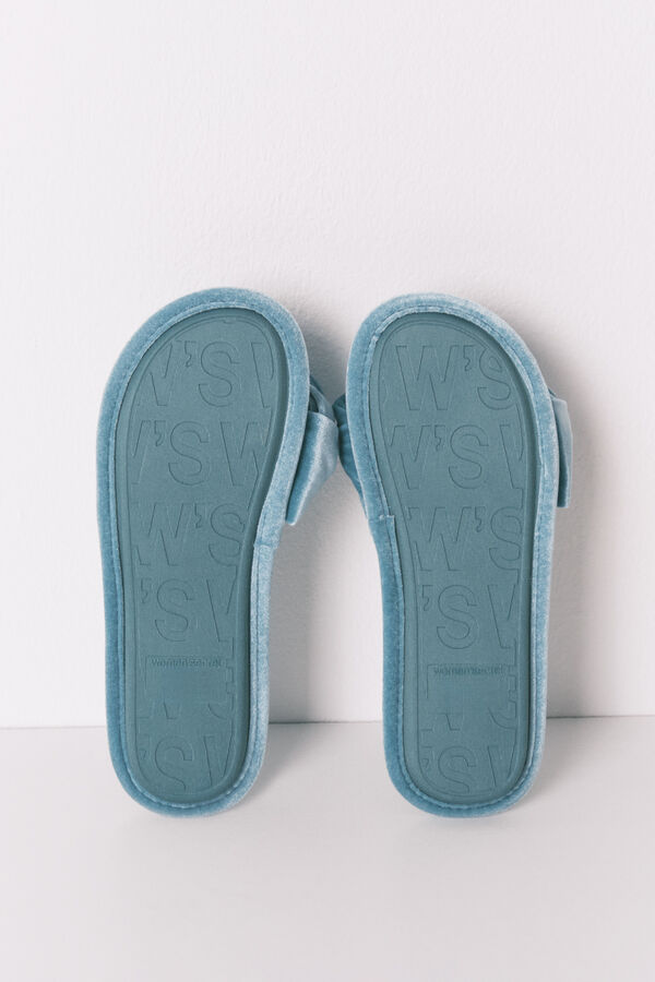 Women'secret Pantuflas para casa de casa abiertas de terciopelo verde verde