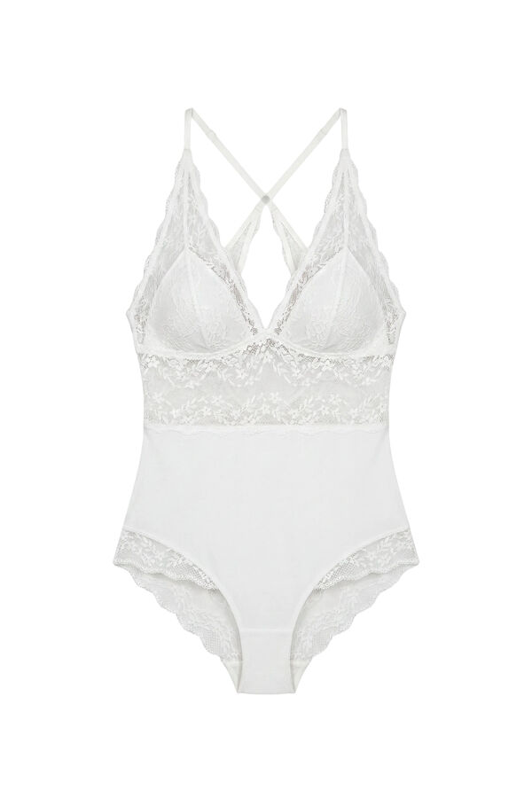 Women'secret Body triangular de microfibra y encaje blanco caf&eacute;