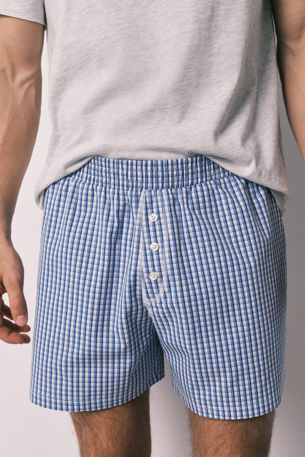 Women'secret Pijama corta de hombre de algod&oacute;n a cuadros gris