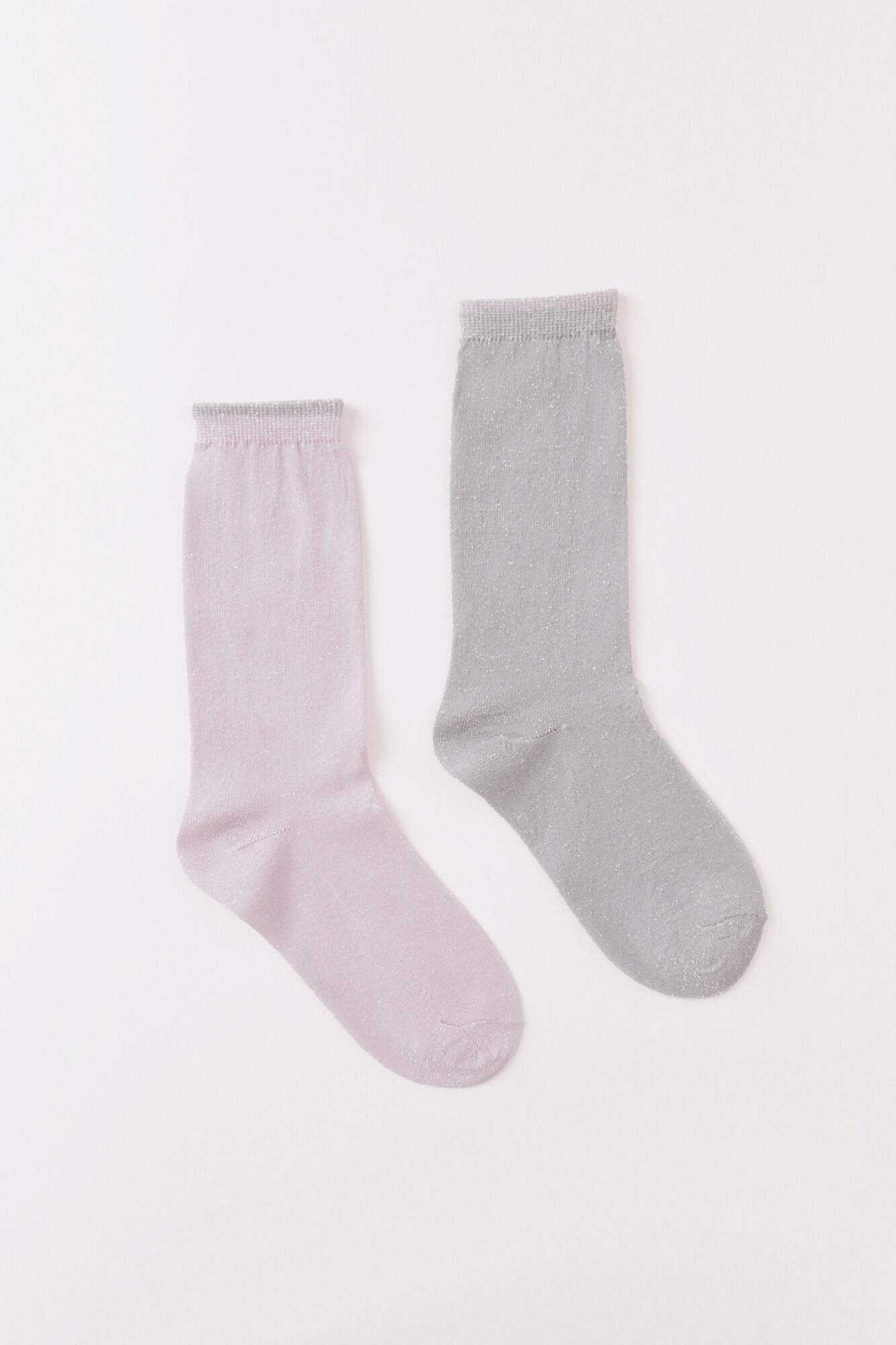 HI&BYE Pack de 2 calcetines de lurex rosa y gris 