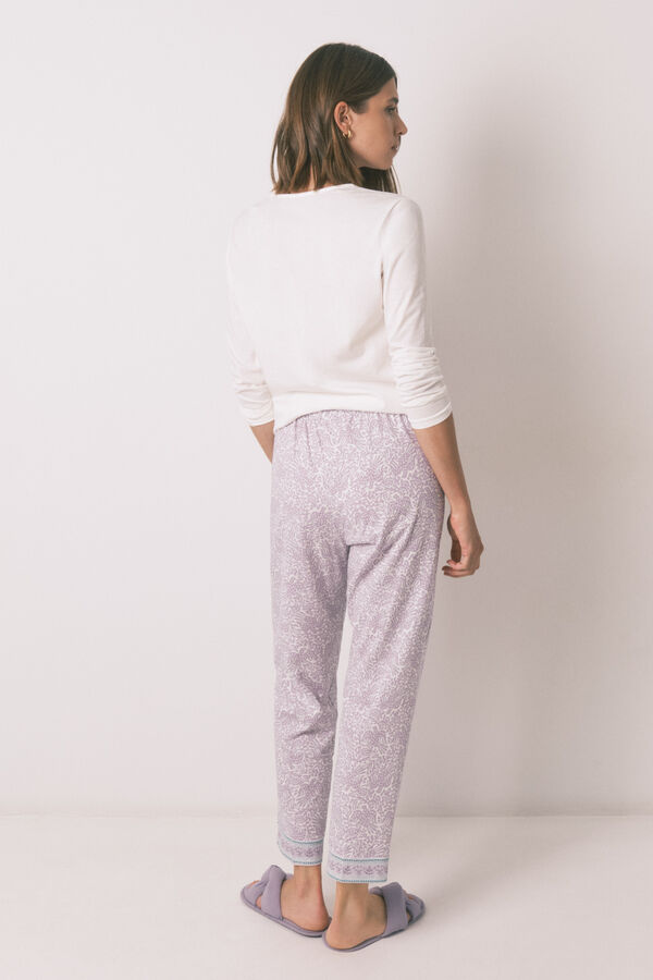 Womensecret Pantalón largo zanahoria 100% algodón lila morado/lila