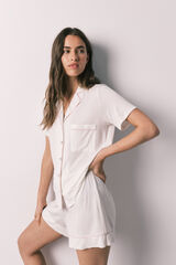 Women'secret Pijama corta camisera de rayas marfil