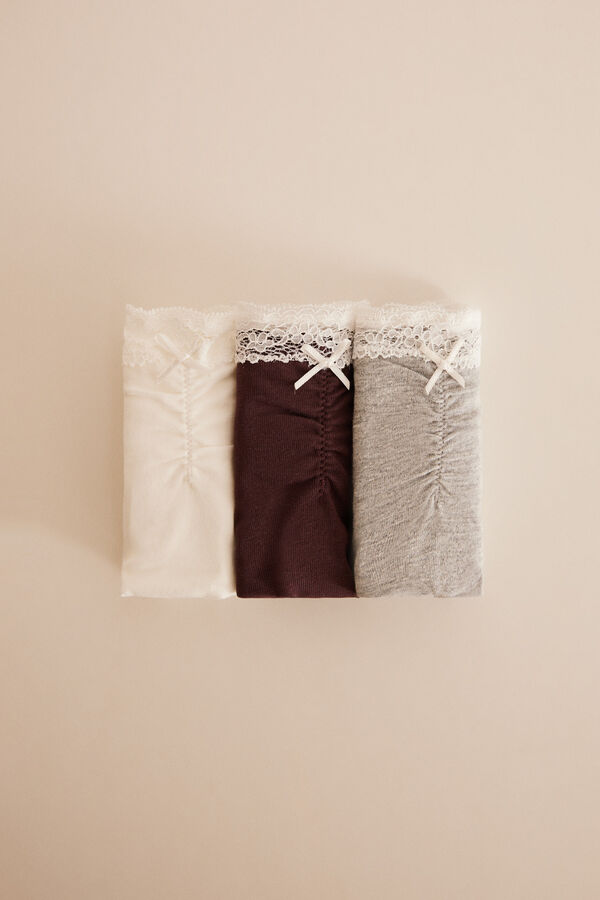 Womensecret Pack 3 panties clásicos algodón frunce púrpura