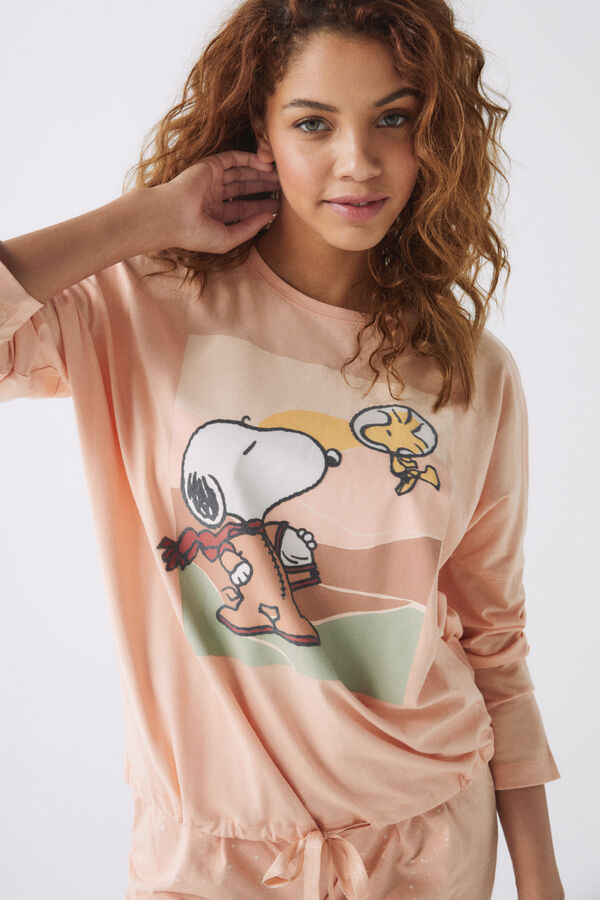 Womensecret Pijama 100% algodón Snoopy manga larga naranja kaki