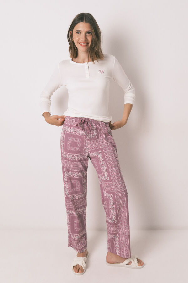 Womensecret Pijama larga con estampado de flores  marfil