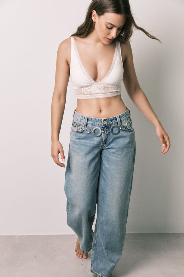 Women'secret Brasier bralette halter de encaje blanco marfil