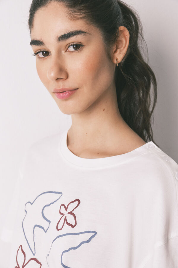 Women'secret Playera manga corta de 100% algod&oacute;n blanca marfil