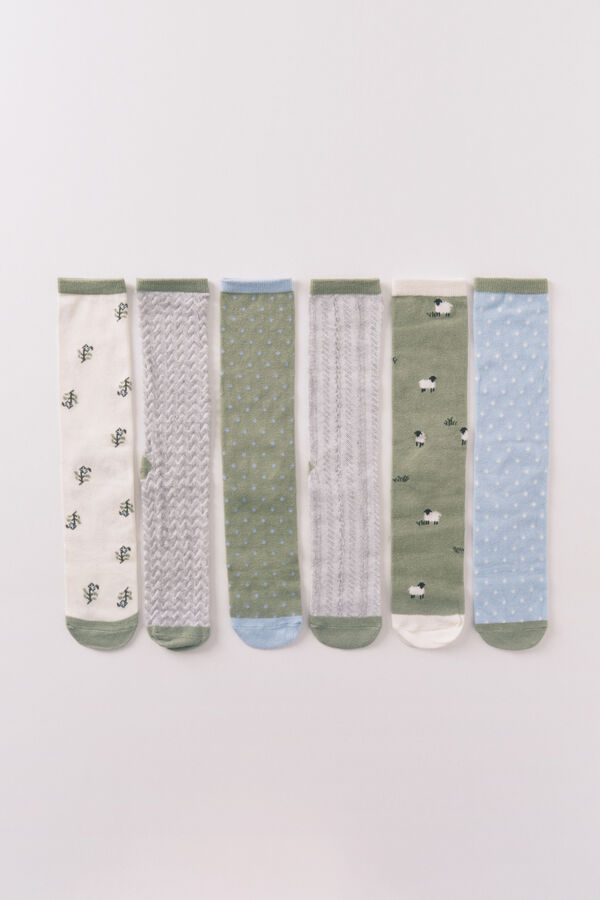 Women'secret Pack de 6 calcetines largos de algodón con forma de oveja  estampado